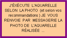 Zone de Texte: JXCUTE  LAQUARELLE  SELON  LA PHOTO  (et selon vos recommandations ) JE  VOUS RENVOIE  PAR  MESSAGERIE LA PHOTO DE  LAQUARELLE RALISE  ...